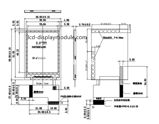 White Backlight TFT LCD Screen QVGA 240 x 320 With RGB Interface 12 O ...